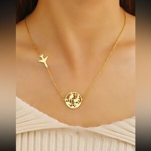 Map Shape Unisex Necklace Pendant, Pendant Chain, Men's Necklace gold color